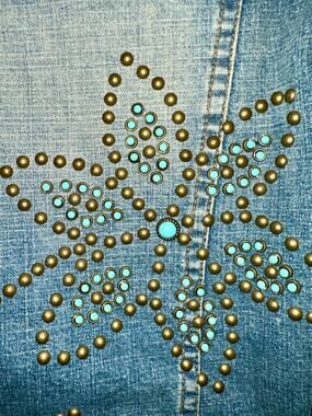 VINTAGE UNWORN 90's BUZZ 18 EMBELLISHED TURQUOISE STUDDED DENIM JEAN JACKET
